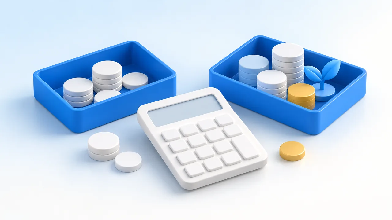 A calculator and separate token trays illustrating formation costs and company funding.