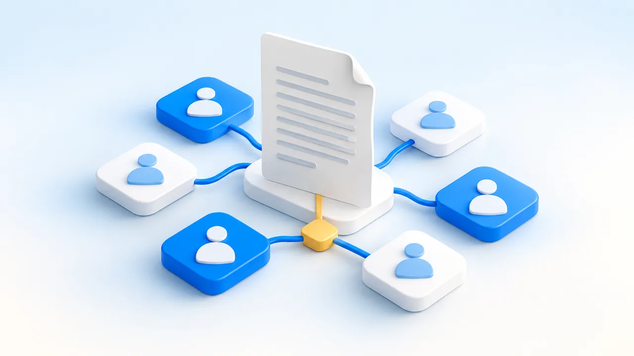 Connected founder symbols around a petition document, illustrating collective participation.