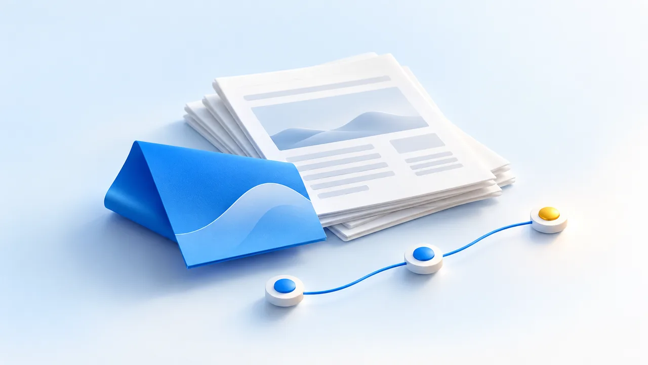 White news sheets and blue timeline markers, illustrating updates to the EU Inc proposal.